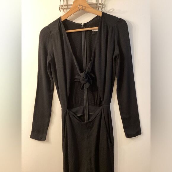 Reformation Ferris Black Tie Front Collared Long Sleeve Jumpsuit Size 4 - Picture 7 of 16